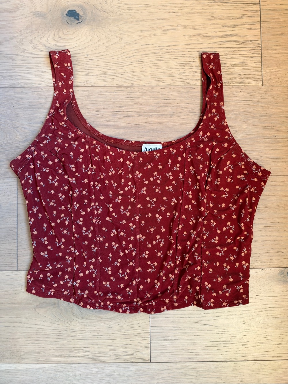 ARULA Wine Red Floral Crop Corset-Look Tank
